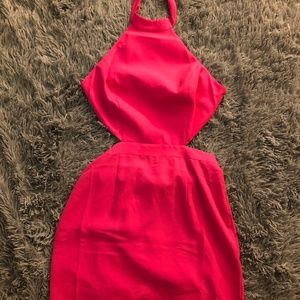 hot pink halter dress with side cutouts